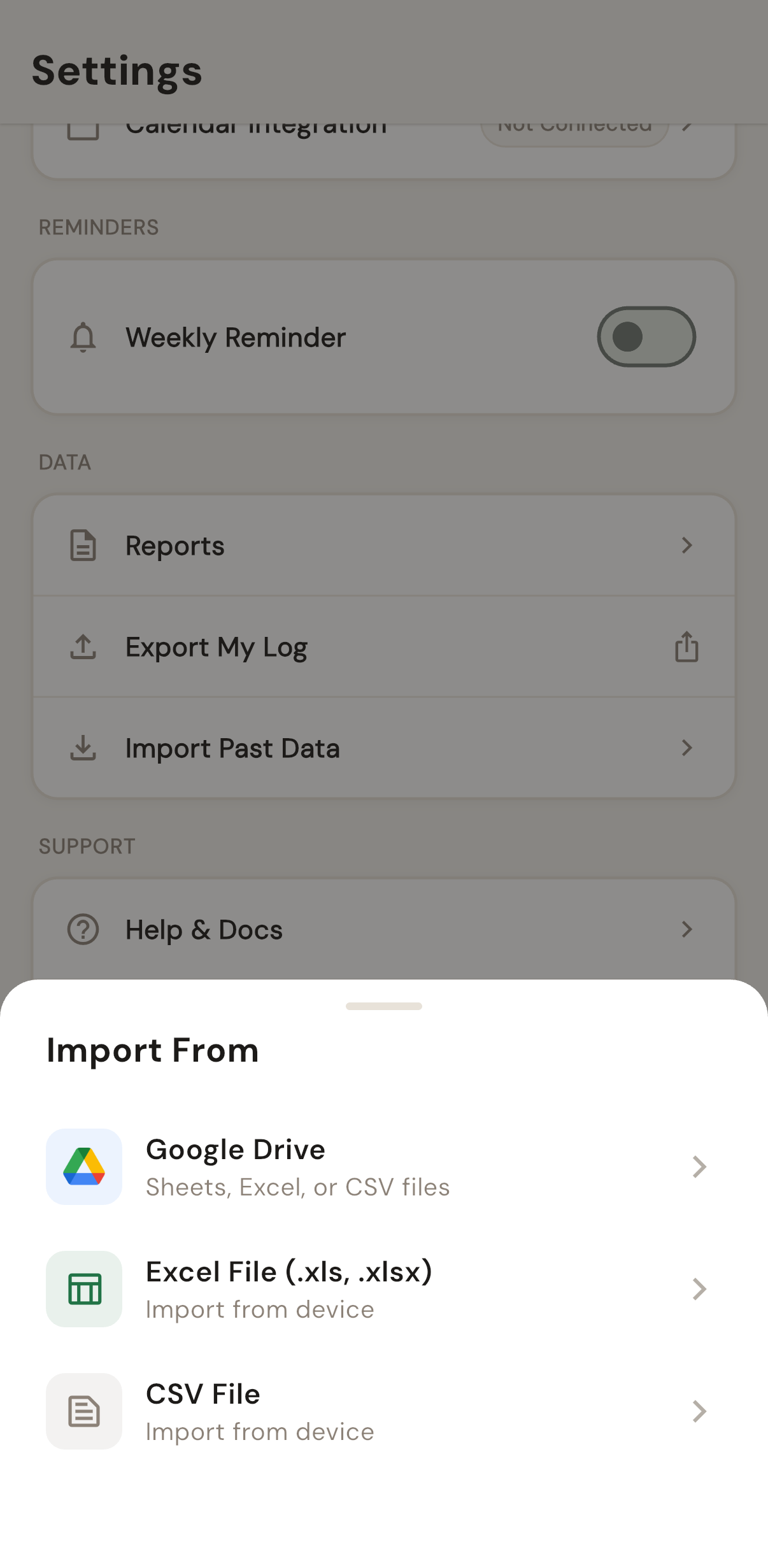 Import data from Google Drive, Excel, or CSV